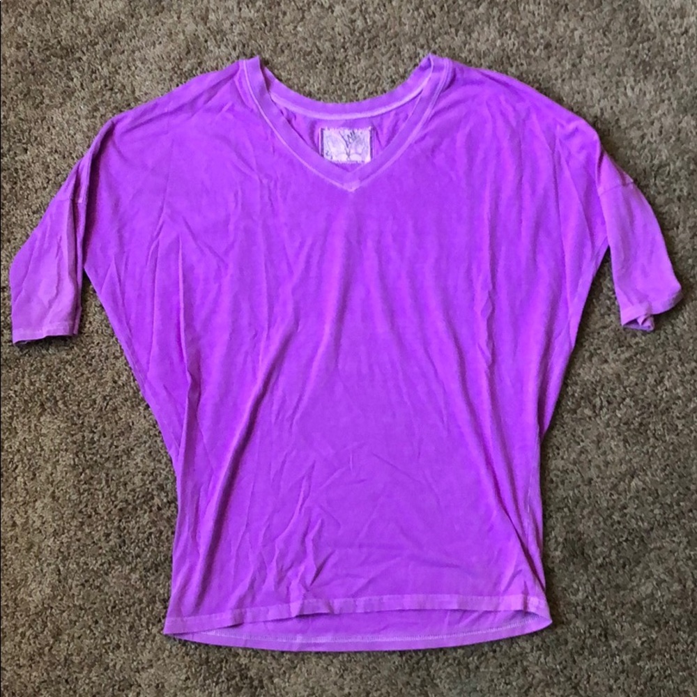 Free People Purple V-Neck Short Sleeve Tee